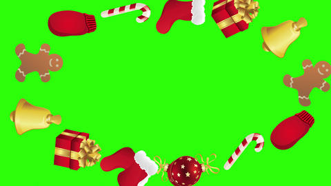 Decorative Christmas elements animation group on green screen chroma key