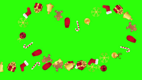 Decorative Christmas elements animation group on green screen chroma key