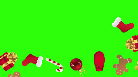 Decorative Christmas elements animation group on green screen chroma key