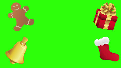 Decorative Christmas elements animation group on green screen chroma key