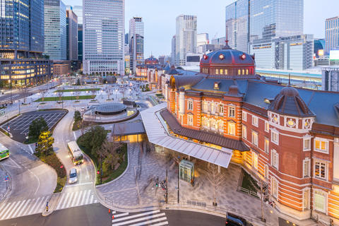 Tokyo Station with modern buildings in Tokyo city, Japan at twilight