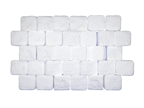Wall of sugar cubes isolated on white. Background from pieces of sugar