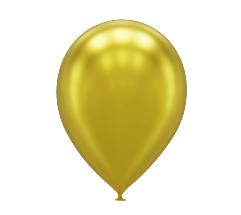 one yellow golden balloon close up isolated on white
