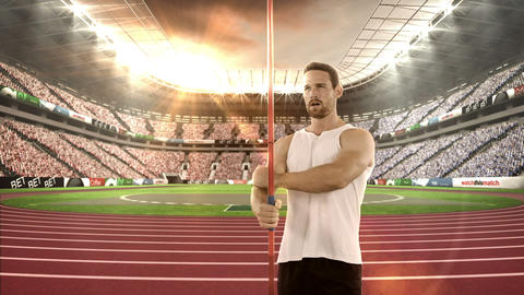 Male athlete warming up before javelin throw
