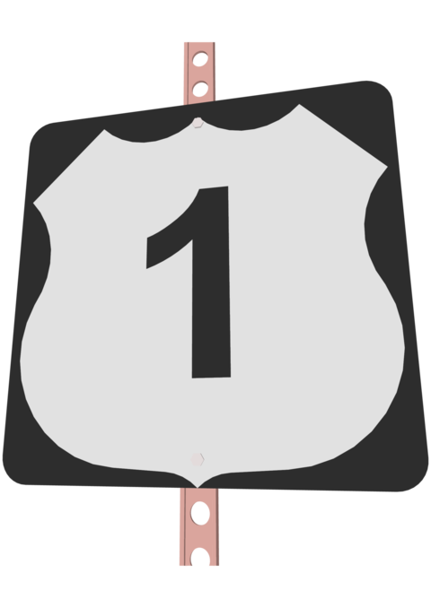 US Route sign with a black frame filled with white, black and white shield sign