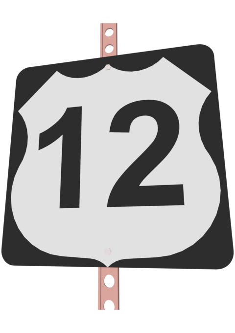 US Route sign with a black frame filled with white, black and white shield sign