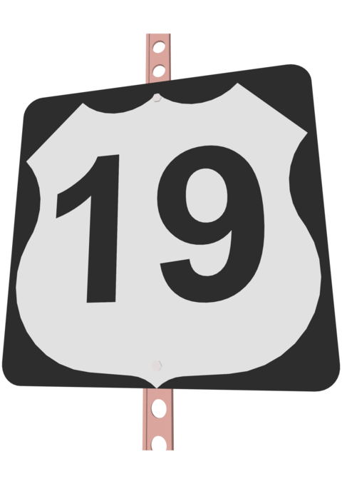 US Route sign with a black frame filled with white, black and white shield sign