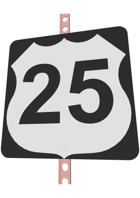 US Route sign with a black frame filled with white, black and white shield sign