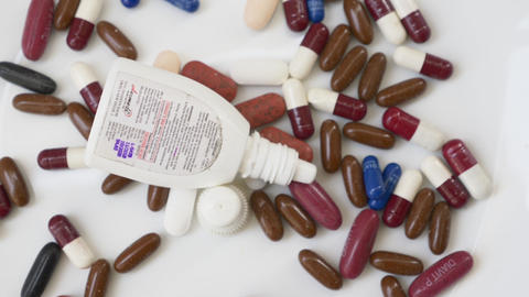many drugs, pills and capsules rotation