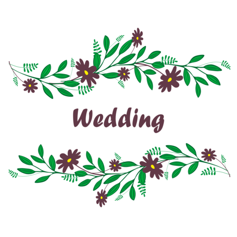 Floral lines. Postcard with the inscription Wedding. Vector illustration