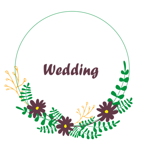 Flower wreath. Postcard with the inscription Wedding. Vector illustration