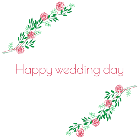 Floral lines. Postcard with the inscription Happy wedding day. Vector illustration