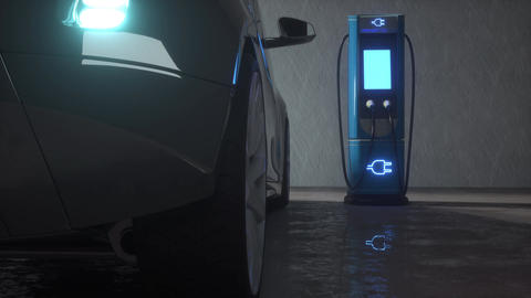 Electric car or vehicle at charging station