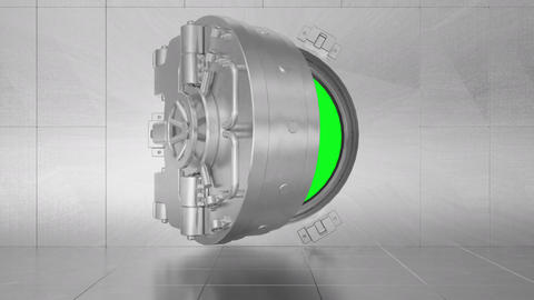 Opening a round vault door bank safe, deposit box on a chroma key