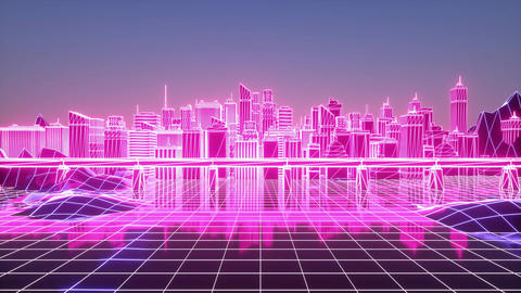 Digital city. Futuristic neon skyscrapers background. Business and technology