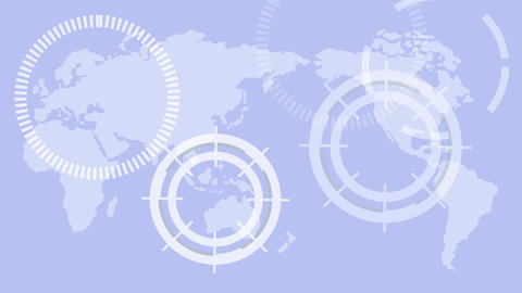 World map video with a circle on a purple background