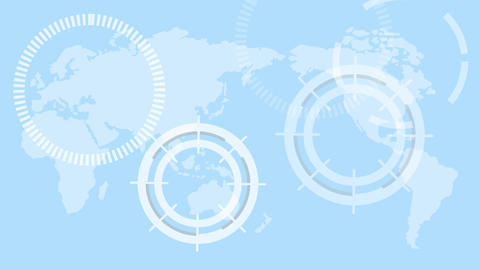 World map video with a circle on a light blue background
