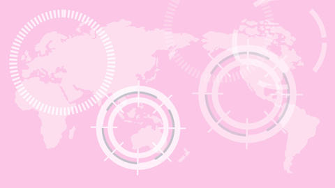 World map video with a circle on a pink background