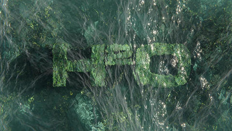 H2O text under water with coral riffs and waves