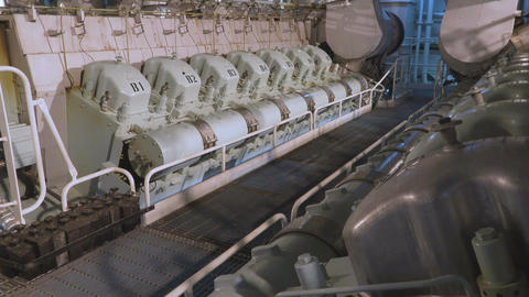 The engine compartment of the ship. Engine and steering equipment