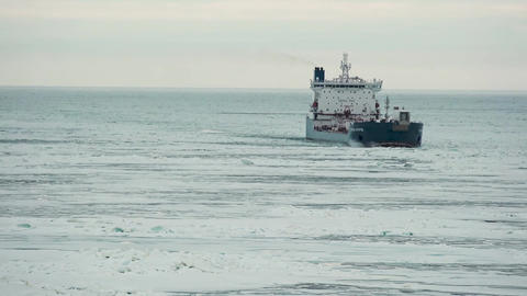 feed of a ship sailing in the Arctic. Landscape of the Arctic from the deck of