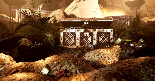 Pirates treasure and chest with golden coins