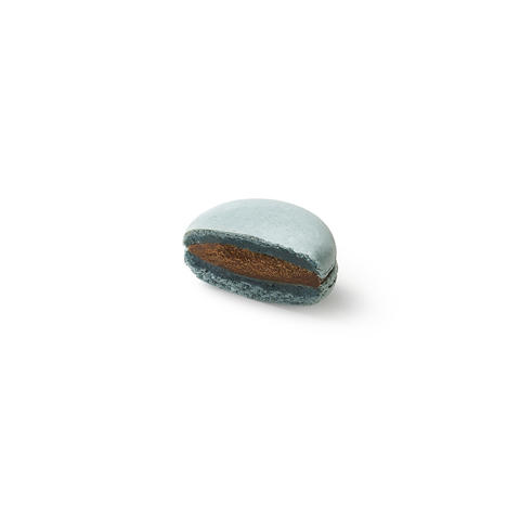 Mint chocolate macarons isolated on white background