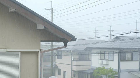 Residential area with heavy rainfall. Japan, Disaster