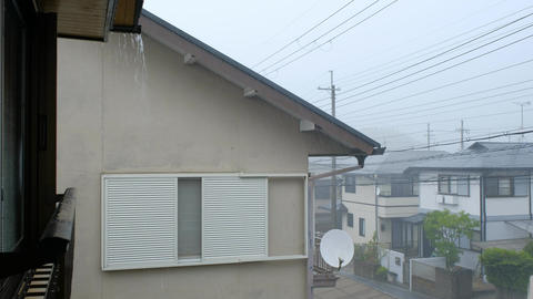 Residential area with heavy rainfall. Japan, Disaster