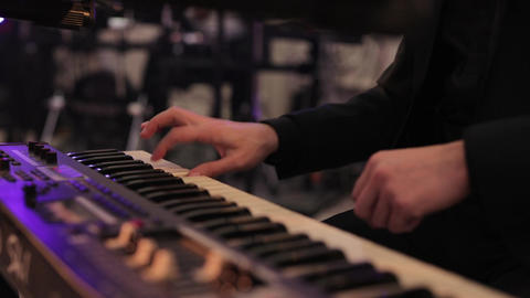Men in black perform jazz, soul, chill out songs at nightclub. Relaxing