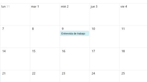 Spanish. Creating a Scheduled Calendar Reminder of Work Job Interview