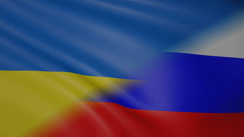 The national flags of Ukrain and Russia - 4K detailed realistic 3D rendering