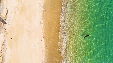 4K Aerial view top view drone move Beautiful topical beach with white sand. Top