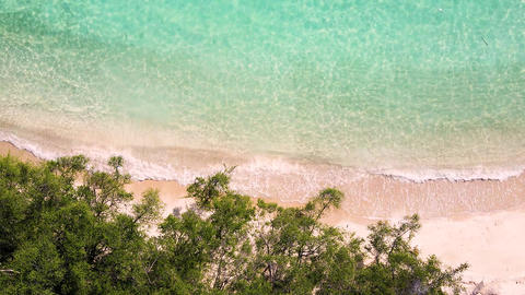 4K Aerial view top view drone move Beautiful topical beach with white sand. Top