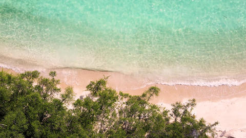 4K Aerial view top view drone move Beautiful topical beach with white sand. Top