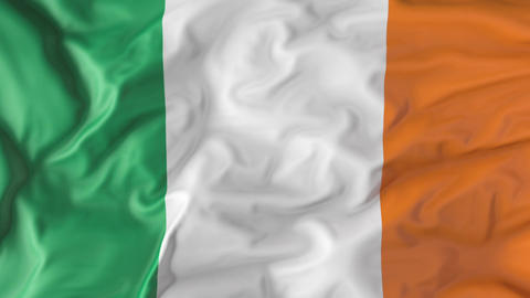 The flag of Ireland flutters in the wind. Animation 3d