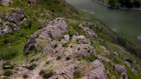 Panoramic drone footage of a mountain landscape