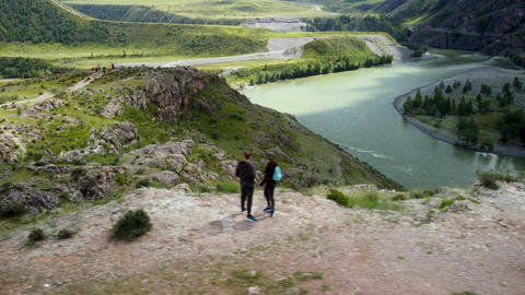 Panoramic drone footage of a mountain landscape