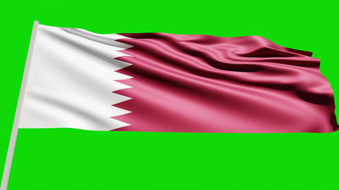 Flag of Qatar is flying in the wind on green screen. Realistic 3D rendering