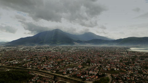 Aerial view of Fethiye and surrounding mountains on a beautiful partially cloudy