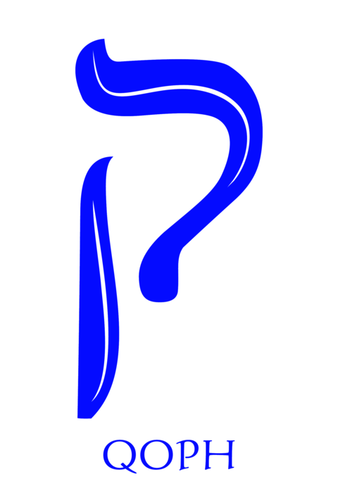 Hebrew alphabet - letter qoph, gematria ear needle symbol, numeric value 100