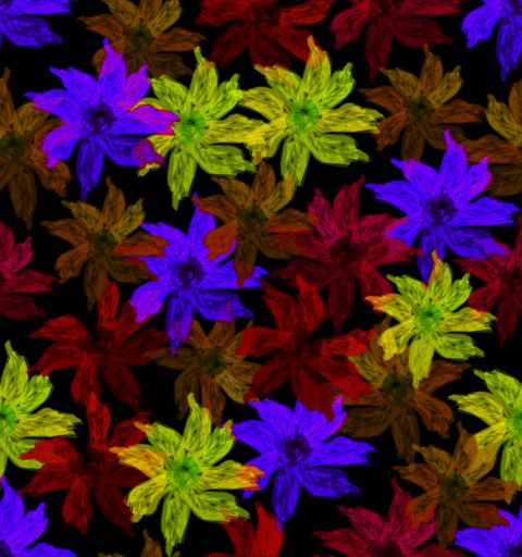 Colorful flowers in style of drawing with water color, seamless pattern on black
