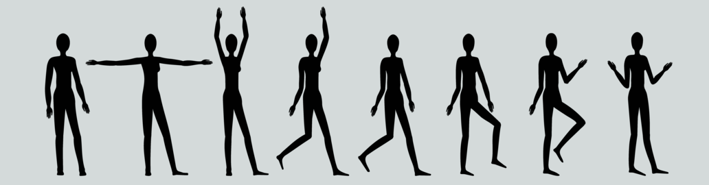 Silhouette of a female figure in different poses, set of 1, standing figure