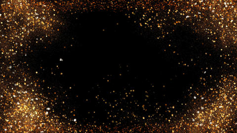 Golden particles and sparkles. Gift Card with copy space for text. Golden