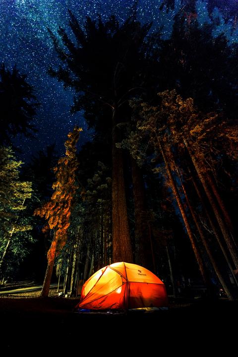 Camping under starry sky