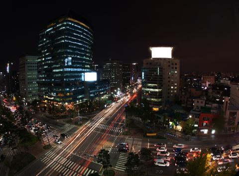 Traffic on night busy Seoul streets, South Korea