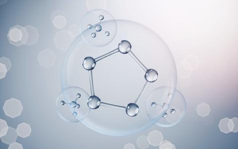 Chemical molecule with blue background, 3d rendering