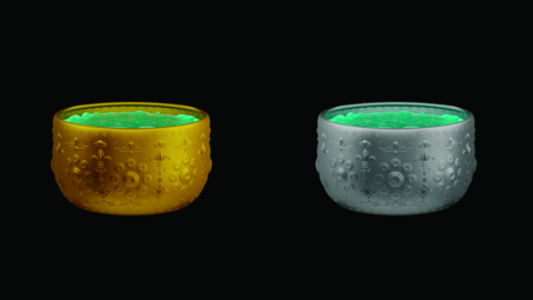 element of gold and silver bowl with water thai culture from image traced 3d