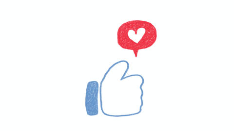 Animation of a cute hand-drawn like button with a heart coming out