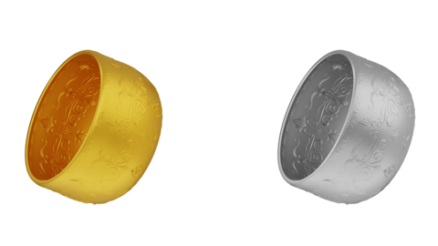 Set of element of gold and silver bowl thai culture from image traced 3d